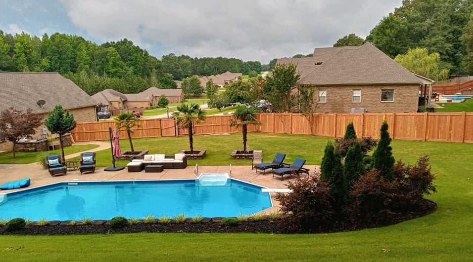 Cedar Wood Privacy Fence Backyard Pool